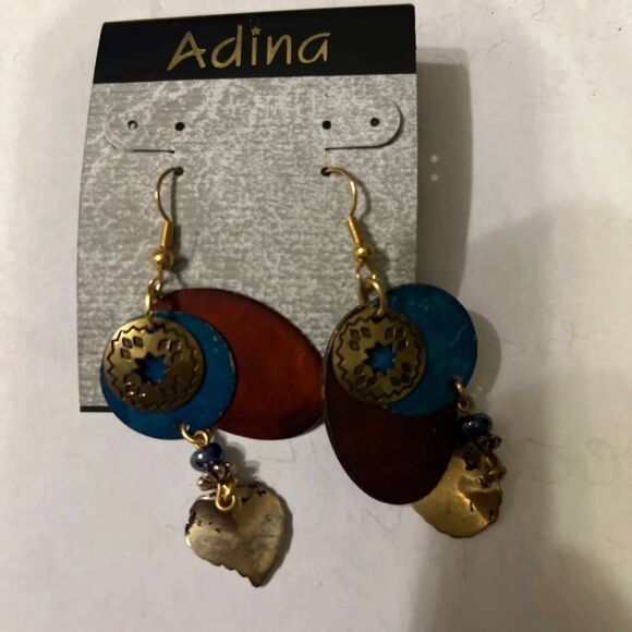 Vintage Signed Adina Metal Drop Earrings. - Picture 2 of 5